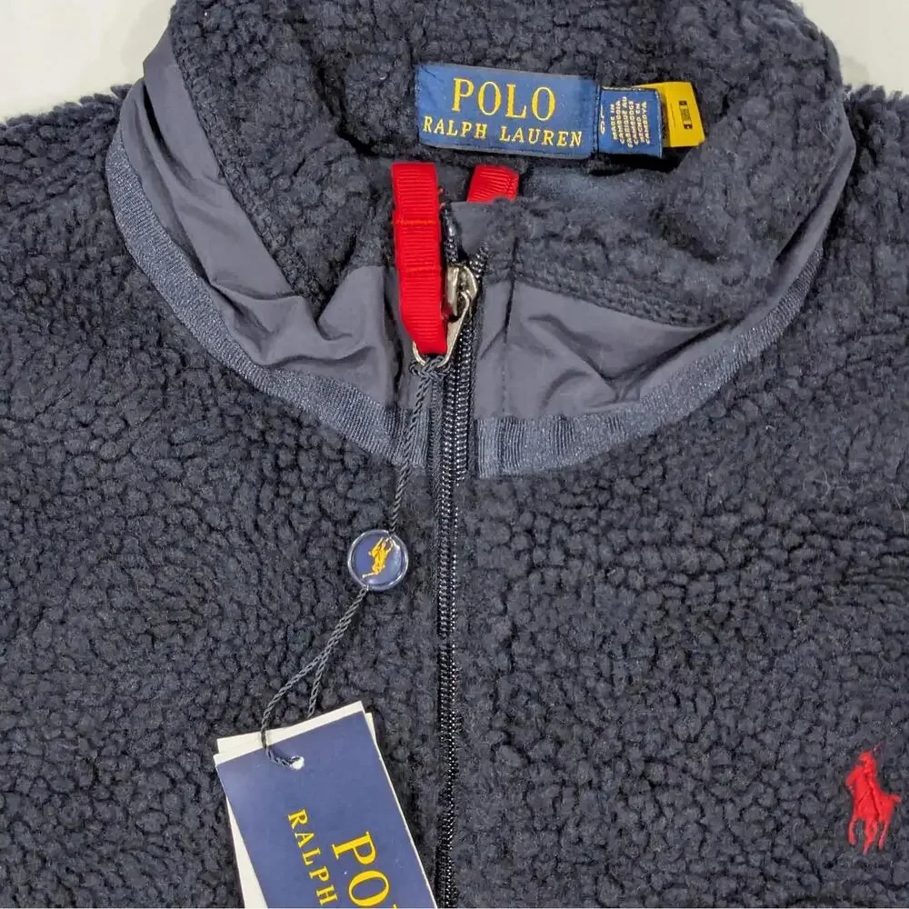 Polo Ralph Lauren Hi-Pile Fleece Jacket Men's Large Dark Blue Sherpa NWT - Picture 4 of 9